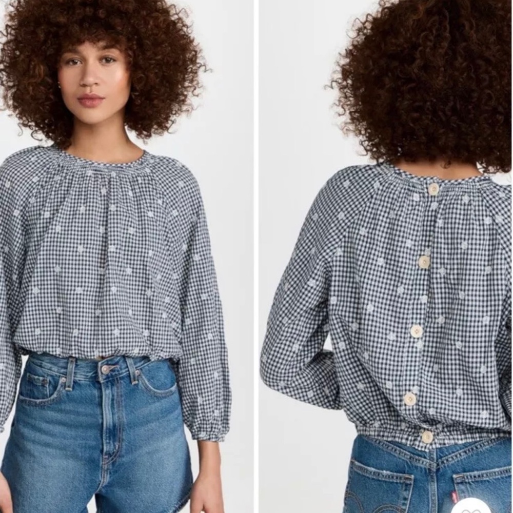 Madewell Embroidered Button-Back Shirt, Gingham, Sz: 1x, Excellent Condition